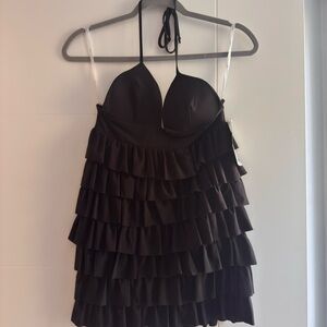 Foreplay Black Layered Ruffle Mini Dress